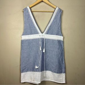 J. Crew Blue and White Striped Lace Wrap Beach Dress